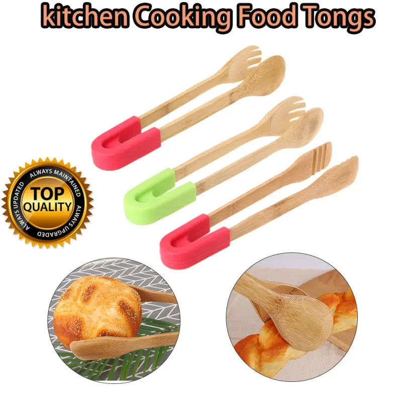Bamboo Food Tongs Anti-burns Outdoor Barbecue Bread Baking Tool Basic Home Kitchen Utensil