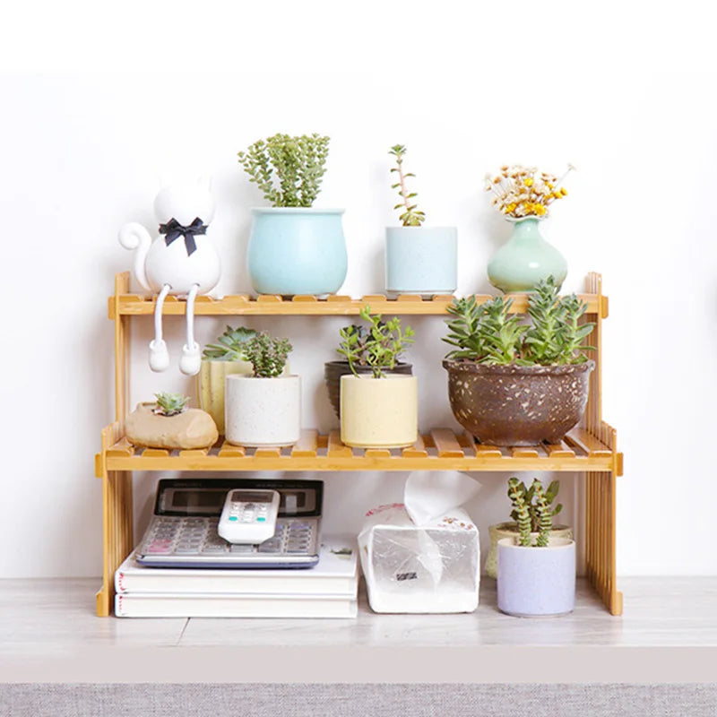 Made of Bamboo Flower Stand Potted Plant Shelf Flower Display Stand Bamboo Wood Storage Rack Garden Organizer