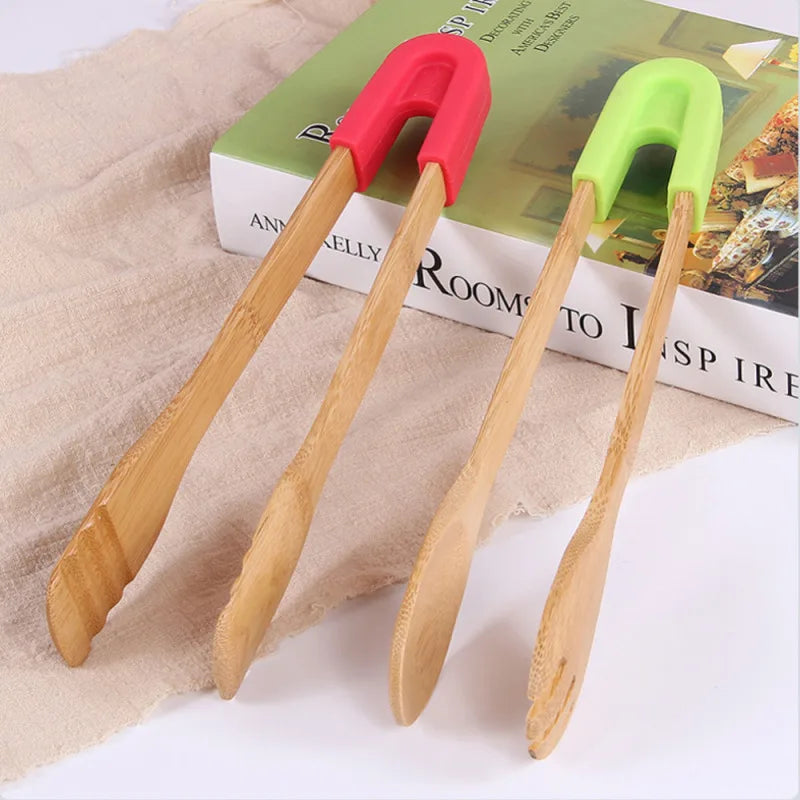Bamboo Food Tongs Anti-burns Outdoor Barbecue Bread Baking Tool Basic Home Kitchen Utensil