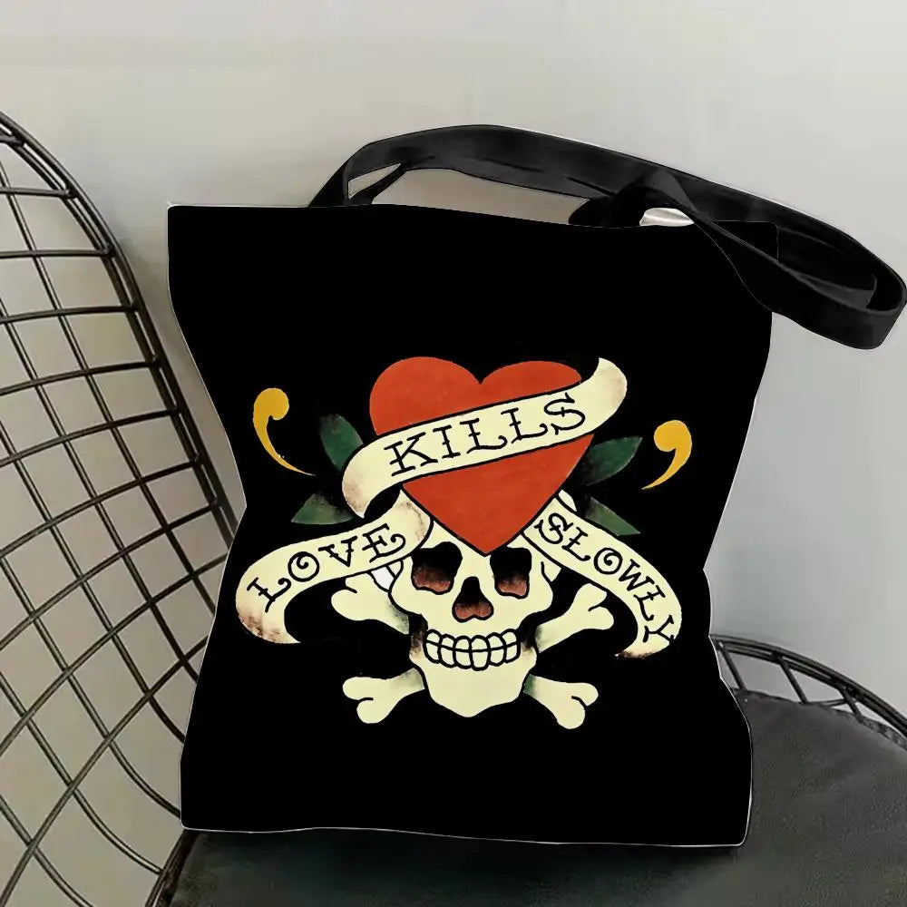Fashion e-EdS H-HardyS Storage Bags Canvas Double-Sided Print Fashion Shoulder Tote Shopping Bag Gift Eco Handbags