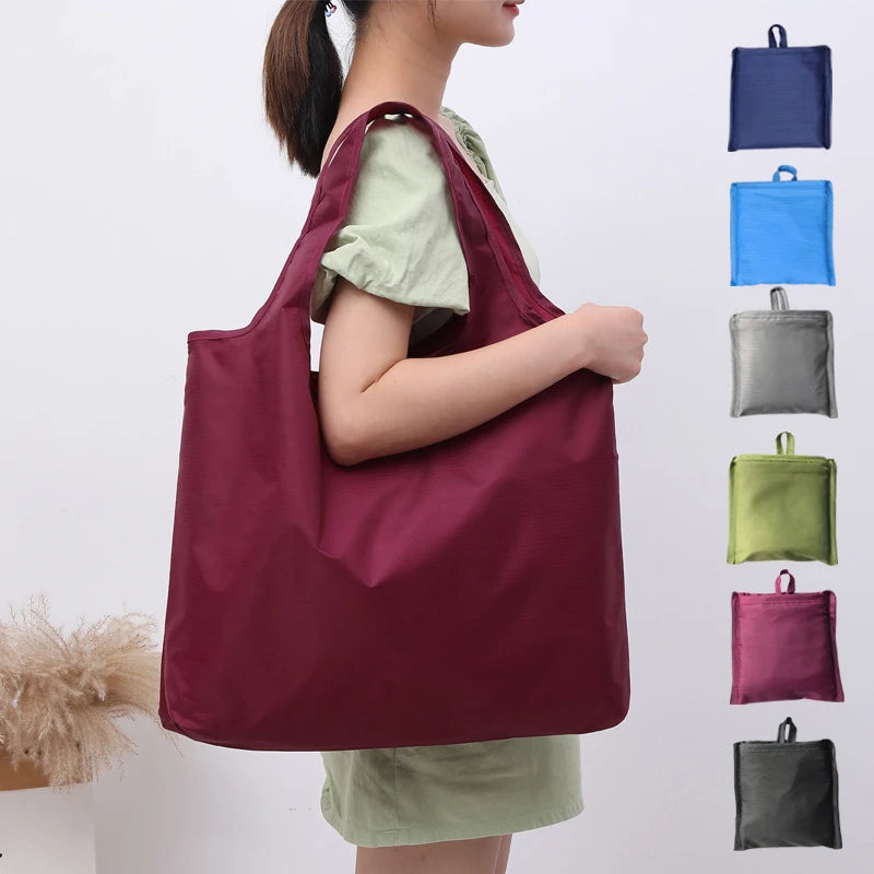  Reusable Bags Large Washable Market Shopping Bags Foldable Eco-Friendly Pocket Handbags For Travel Tote Bag Grocery Bag Pouch