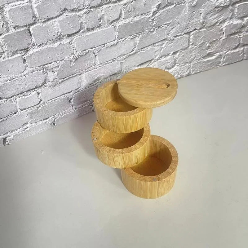 New Kitchen Convenience Tools Bamboo Salt Jar Kitchen Seasoning Bottle Circular Bamboo Seasoning Box Spice Rack Accessories