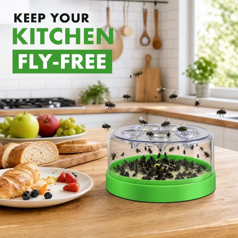 Eco-Friendly Fly Trap, 7 Holes, Clear Top & Green Base, No Elec, Safe for Home/Garden