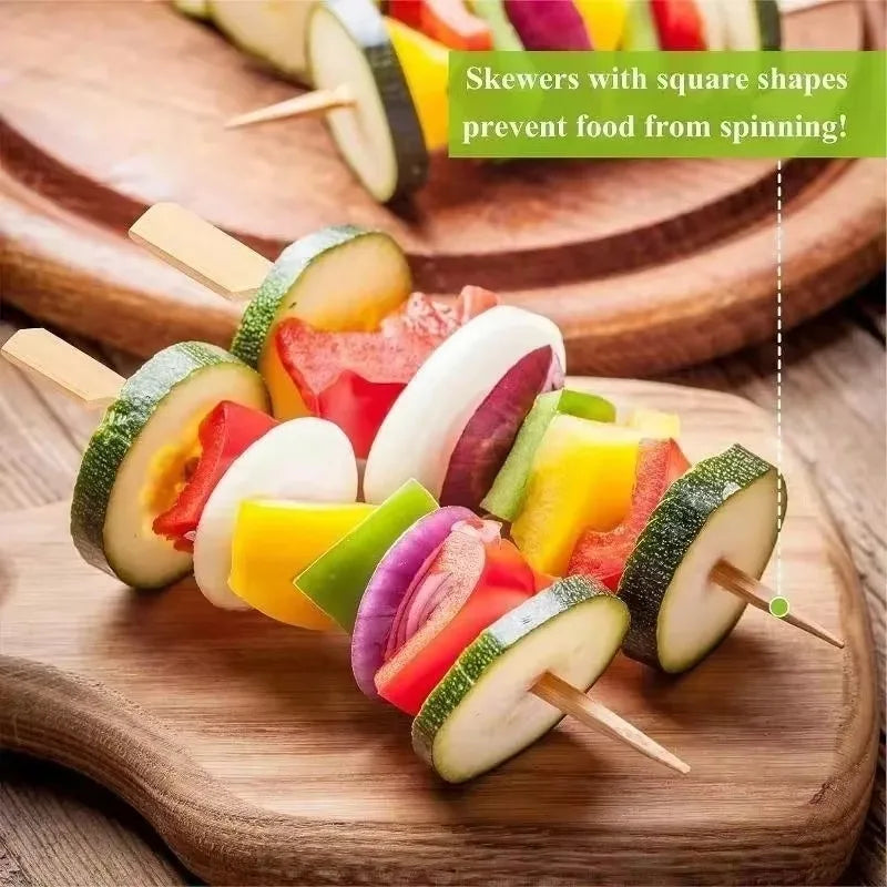 Wooden BBQ Skewers Hamburger Garnish Bamboo Sticks 12cm Disposable Forks Barbecue Sandwich Fruit Cooking Tools Party Accessories