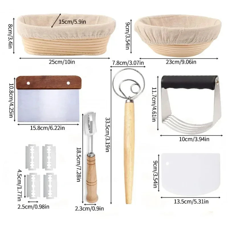 Yeast Starter Kit Proofing Basket Set Round Fermentation Basket Scraper Baking Mixer, cutter, beater, French bread utensils