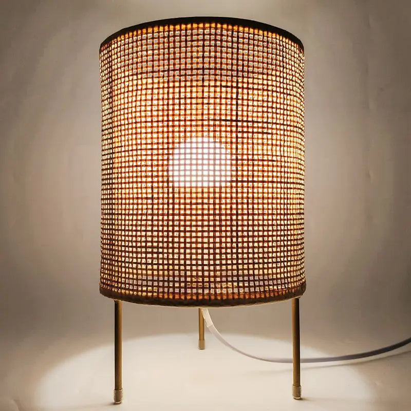 Bamboo Rattan Table Lamp Stepless Dimmable Small Beside Lamp Vintage Rattan Wooden Nightstand Lamp Bamboo Woven
