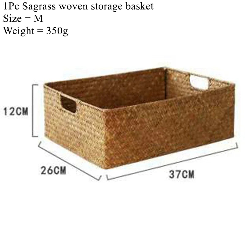Zerolife Natural Woven Seagrass Basket, Straw Wicker Storage Container for Home Table, Fruit Bread Towels & Small Kitchen
