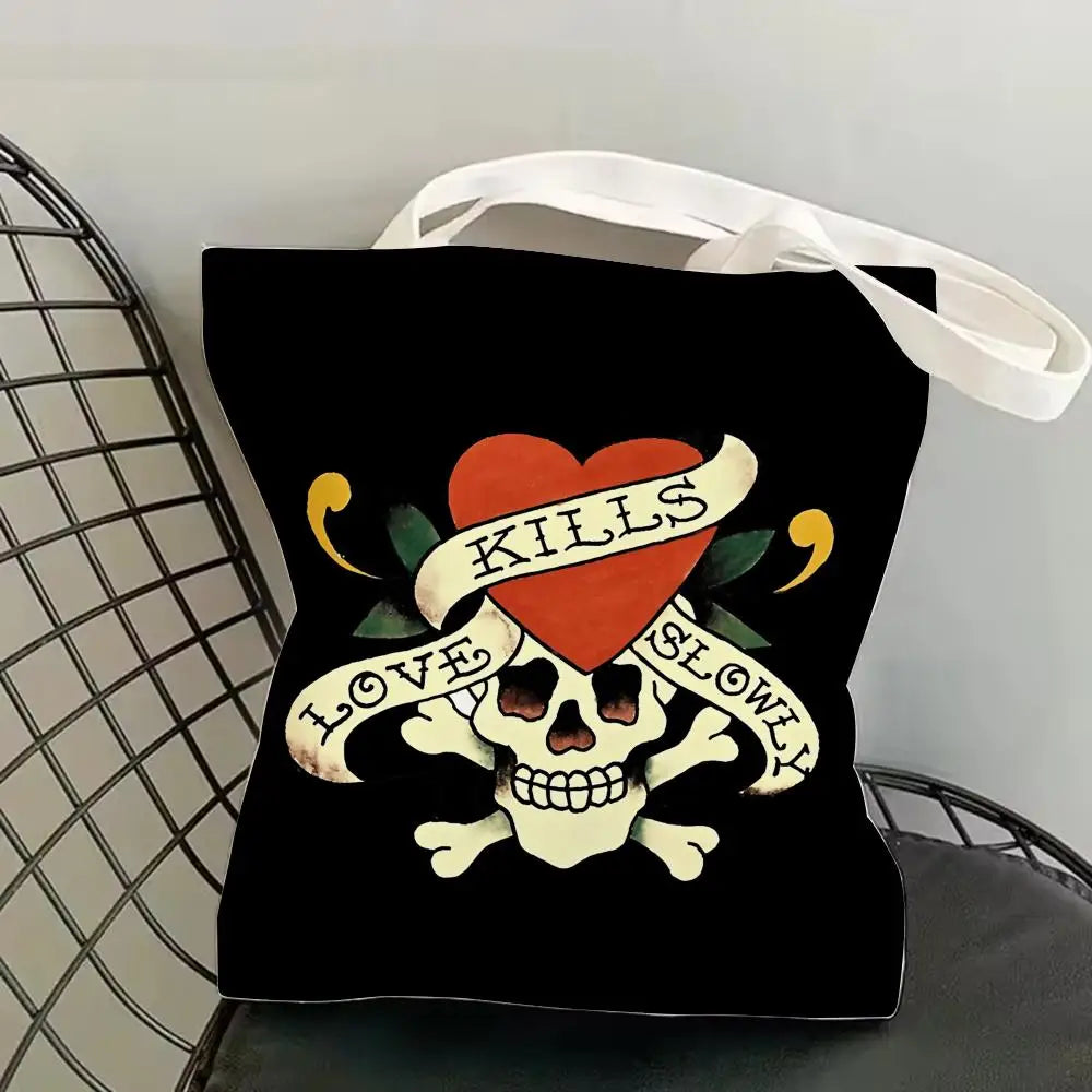 Fashion e-EdS H-HardyS Storage Bags Canvas Double-Sided Print Fashion Shoulder Tote Shopping Bag Gift Eco Handbags