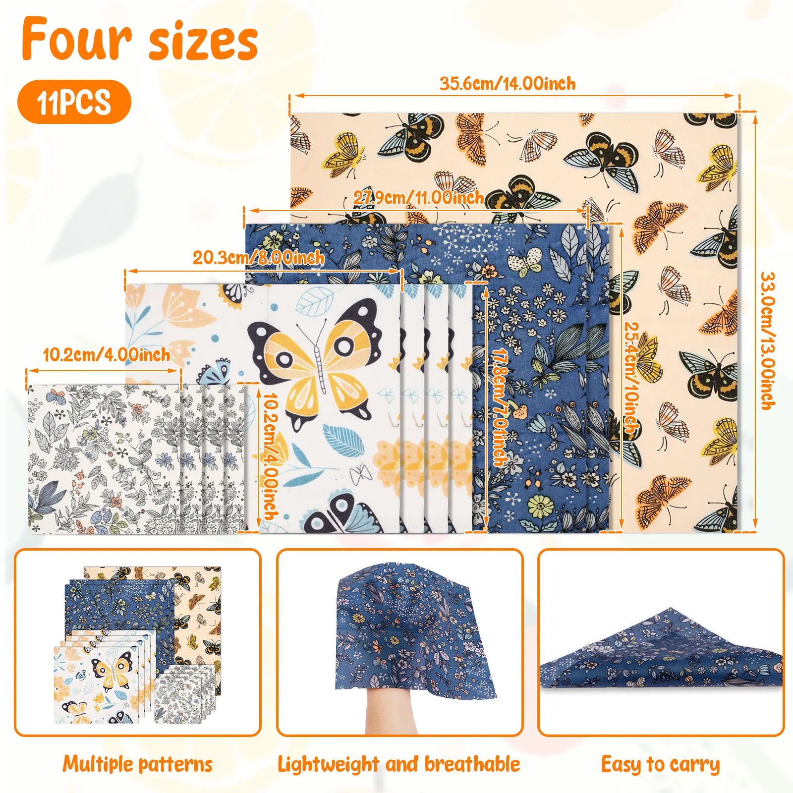 11Pcs Beeswax Food Wrap Multi-size Beeswax Wrap Environmental Organic Cotton Wax Cloth Reusable Household Kitchen Picnic Wrap
