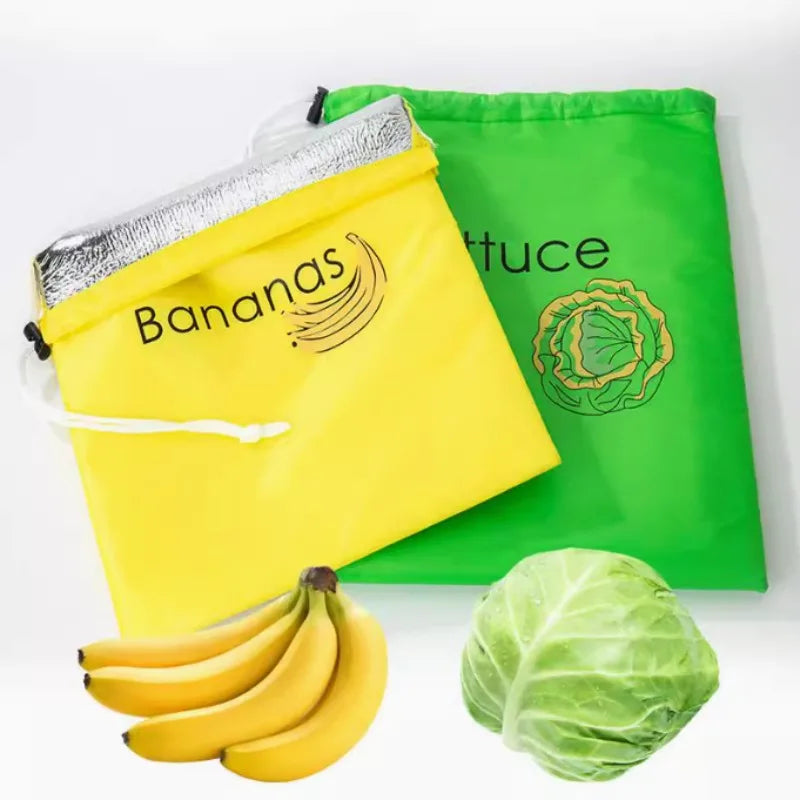 "Reusable Drawstring Produce Bags - Eco-Friendly Freshs Food Storage for Fruits & Vegetables, Kitchen & Refrigerator Organizer"