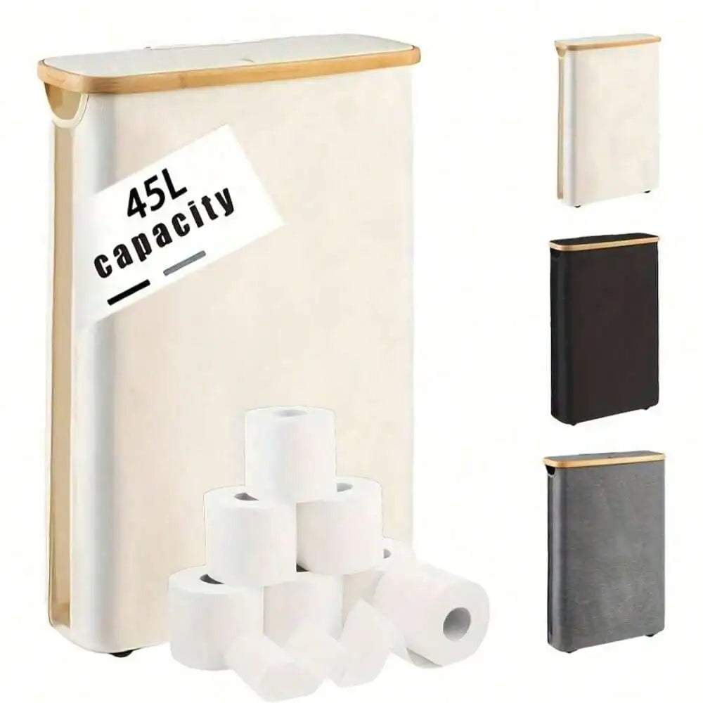 Bamboo Toilet Paper Holder , Multi-Functional Collapsible Bathroom, Bedroom, Dormitory Storage Basket, Laundry Basket