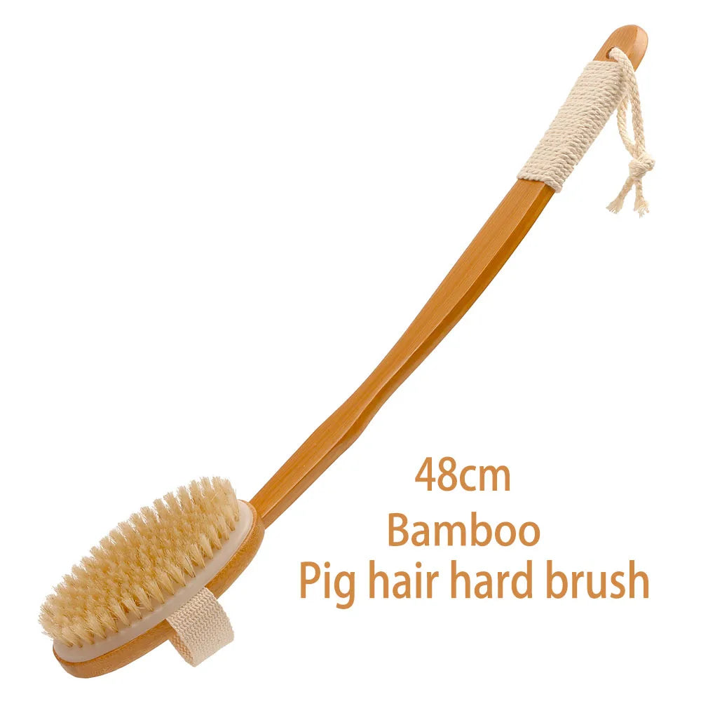 Bamboo Super Long 48cm Curved Handle Pig Mane Bath Brush