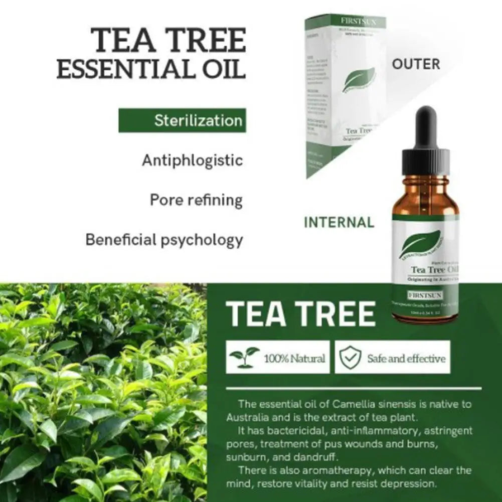 Organic Tea Tree Oil For Skin Face Hair Scalp Acne Treatment  Hair Growth Essential Oils for Diffuser, Aromatherapy Massage 10ml