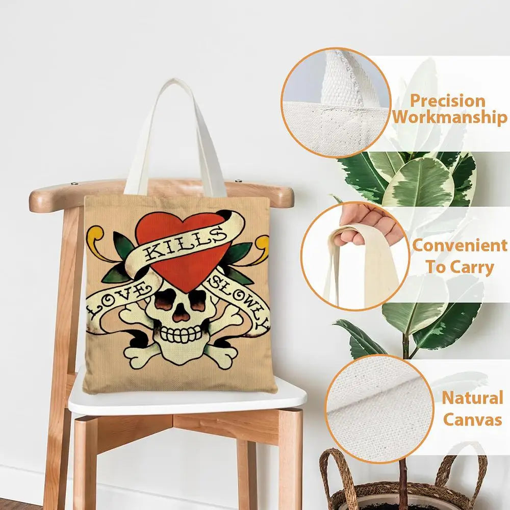 Fashion e-EdS H-HardyS Storage Bags Canvas Double-Sided Print Fashion Shoulder Tote Shopping Bag Gift Eco Handbags