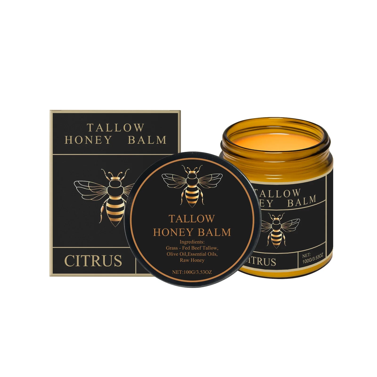 Organic Grass-Fed Beef Tallow Balm with Raw Honey Soft Smooth Skin Lavender Citrus Whipped Anti-Aging Face Body Moisturize Cream