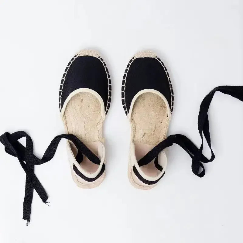 Shoes for Women Hemp Rope Bottom Ladies Sandals Flat Shoes Women Strappy Fisherman Sandals Women Spring and Summer Lace Students