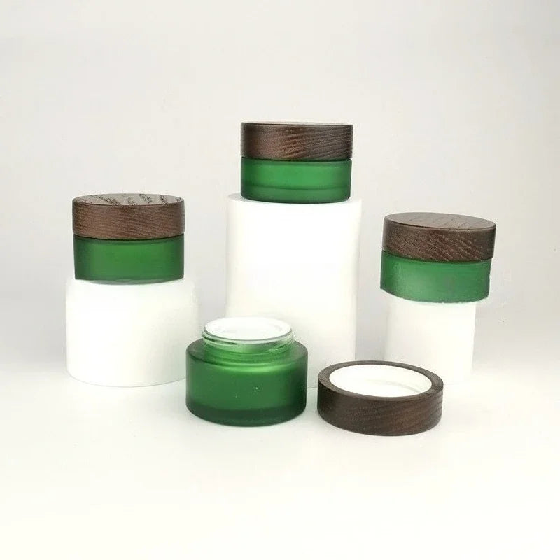 Wholesale 5pcs/lot 15g 30g 50g 100G 150g 200g Solid Wood Bamboo Cover Cosmetics Face Cream Bottle Frosted Glass Cream Bottles