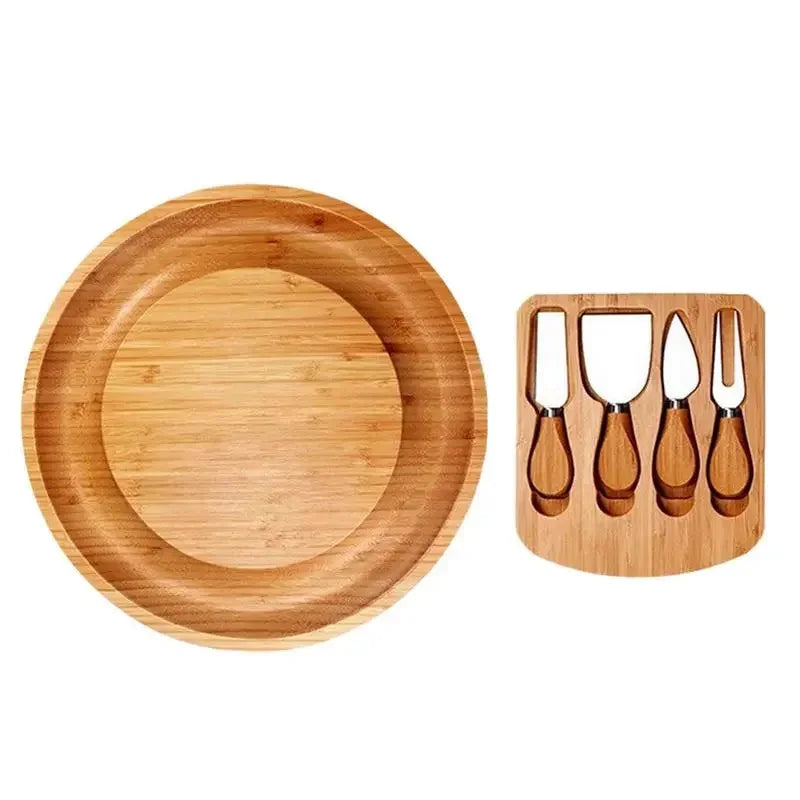 Bamboo Charcuterie Drawer Board Set Charcuterie Chopping Block Knives Bamboo Cheese Board With Grooved Cutlery Cheese Knives