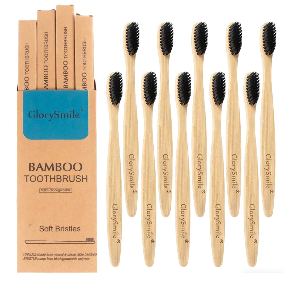 Bamboo Toothbrushes for Adults 4 Pack Wooden Toothbrush Set with Charcoal Infused Soft Bristles Natural Oral Care for Daily Use