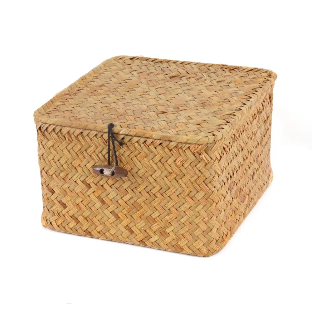Eco-Friendly Sea Grass Wicker Shelf Baskets with Lid