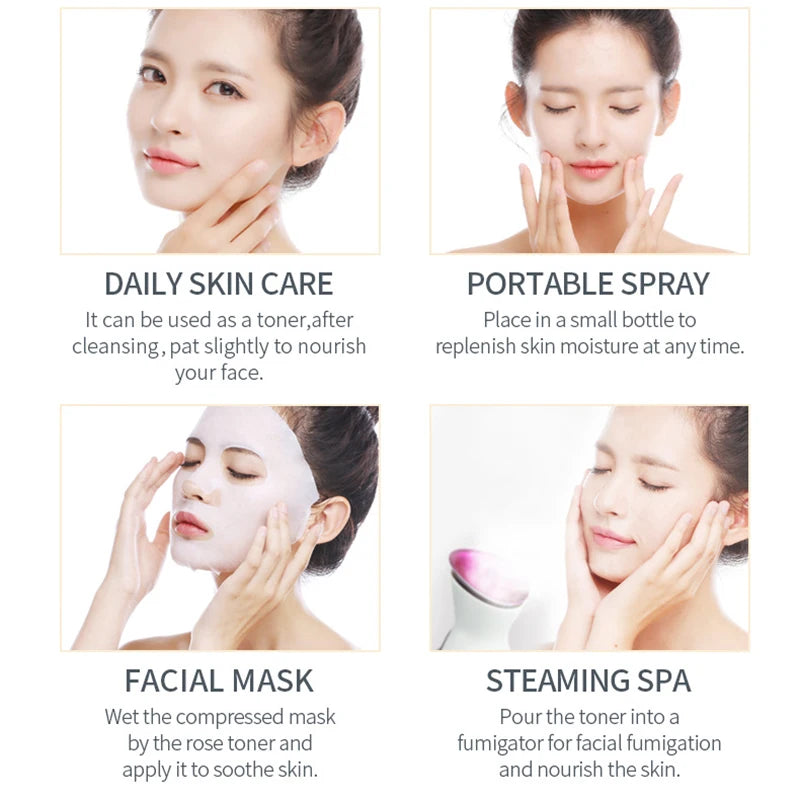 Rose Water For Face Facial Toner Organic Rose Petals Essence Moisturizing Serum Refresh Elastic Shrink Pores Skin Care