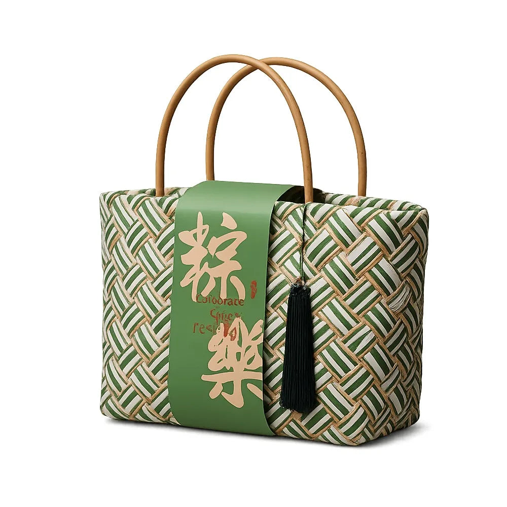 Bamboo Zongzi Packaging Box Chinese Style Handheld Handwoven Storage Basket Eco-friendly Shopping Bag Mid Autumn Festival