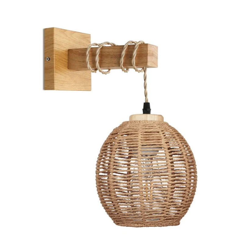 Bamboo Lantern Wall Lamp Natural Rattan Wicker