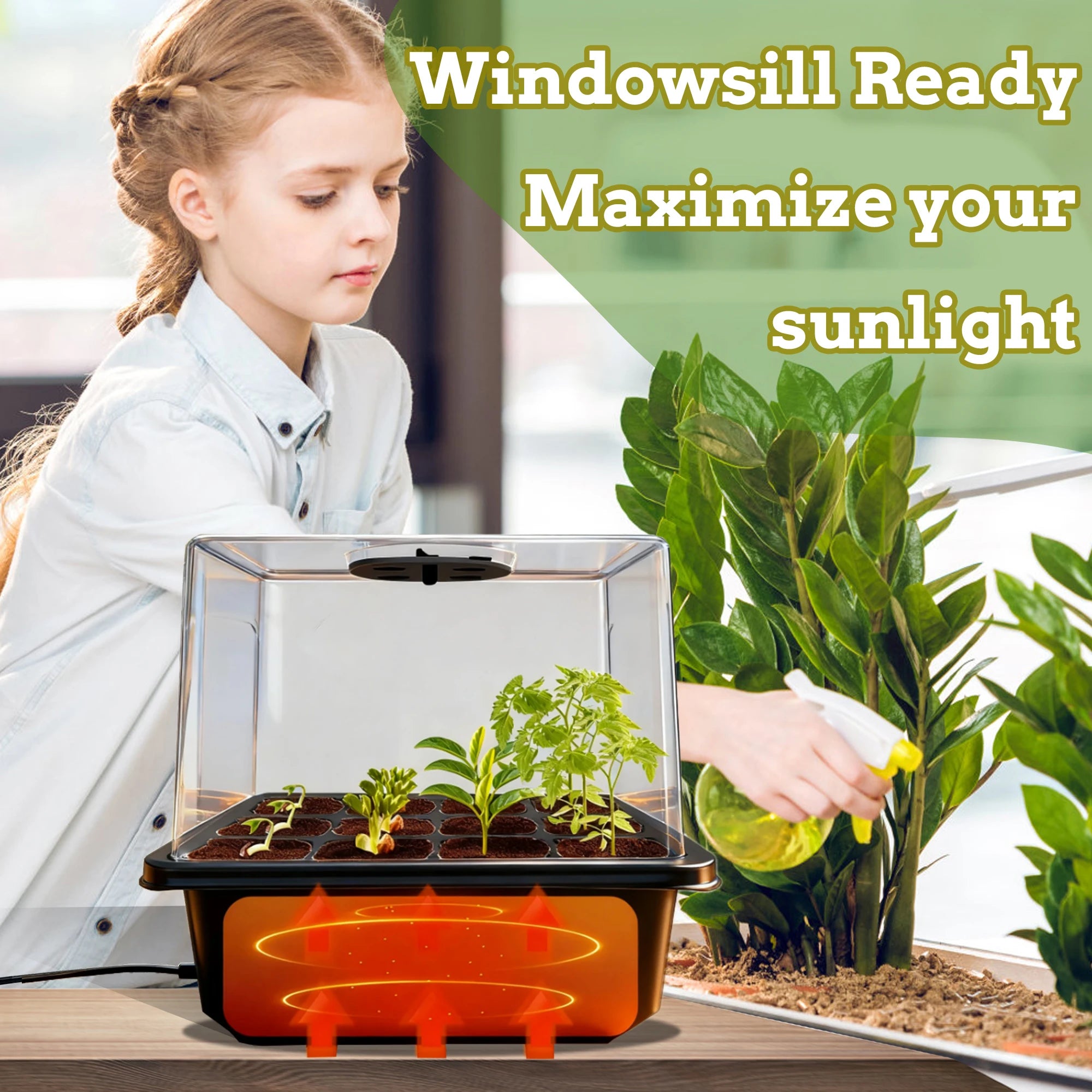Seed Starter Kit with Built-in Heat, 24-Cell Plant Starter Tray Set, 2-Pack Propagation Trays with Humidity Dome