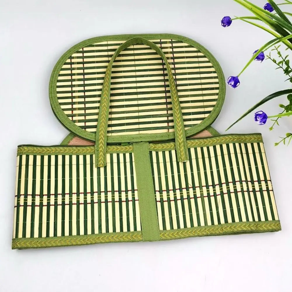 Handheld Elliptical Bamboo Basket Eco-friendly with Lid Bamboo Braided Basket Pastoral Style Sundries Snacks Basket Camping