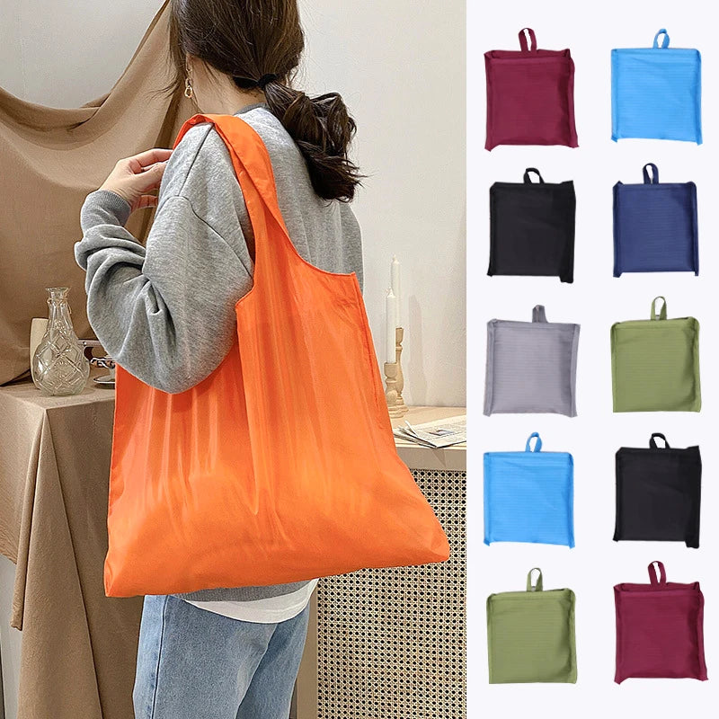  Reusable Bags Large Washable Market Shopping Bags Foldable Eco-Friendly Pocket Handbags For Travel Tote Bag Grocery Bag Pouch