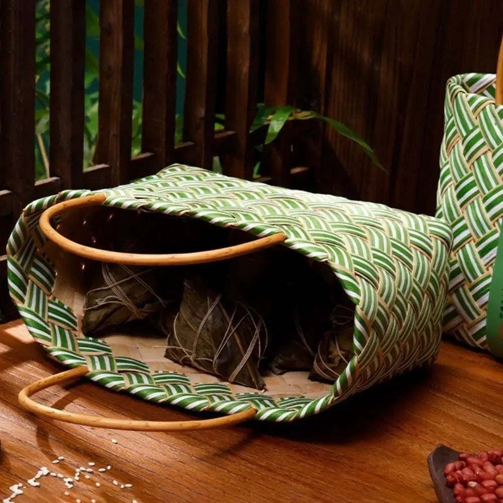 Bamboo Zongzi Packaging Box Chinese Style Handheld Handwoven Storage Basket Eco-friendly Shopping Bag Mid Autumn Festival