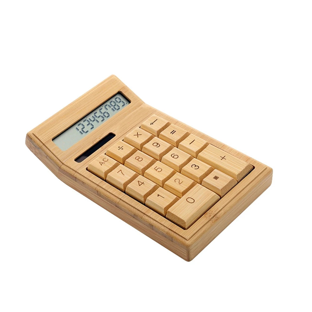 Eco-friendly Bamboo Electronic Calculator Counter Standard Function 12 Digits Solar & Battery Dual Powered for Home Office
