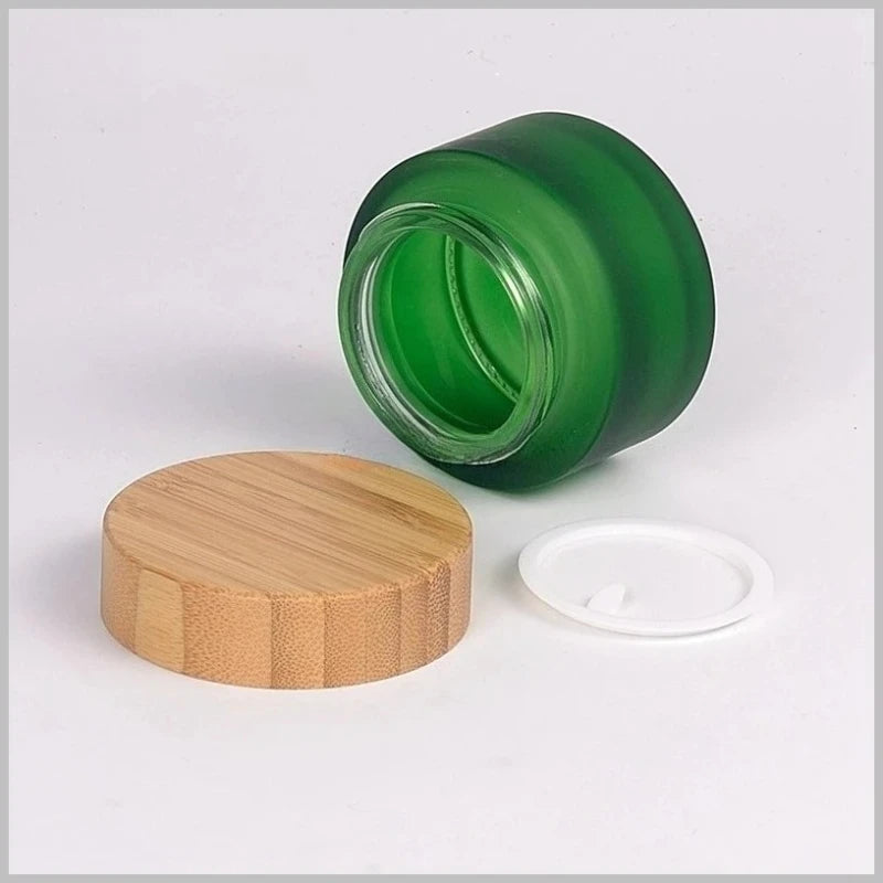 Wholesale 5pcs/lot 15g 30g 50g 100G 150g 200g Solid Wood Bamboo Cover Cosmetics Face Cream Bottle Frosted Glass Cream Bottles