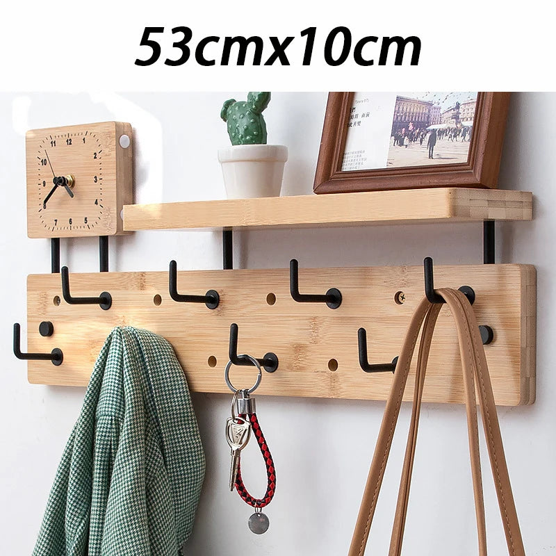 Bamboo Wooden Wall Mounted Clothes Rack Hanging Entrance Creative Coat Racks with Storage Rack Organizer Coat Rack Clothing