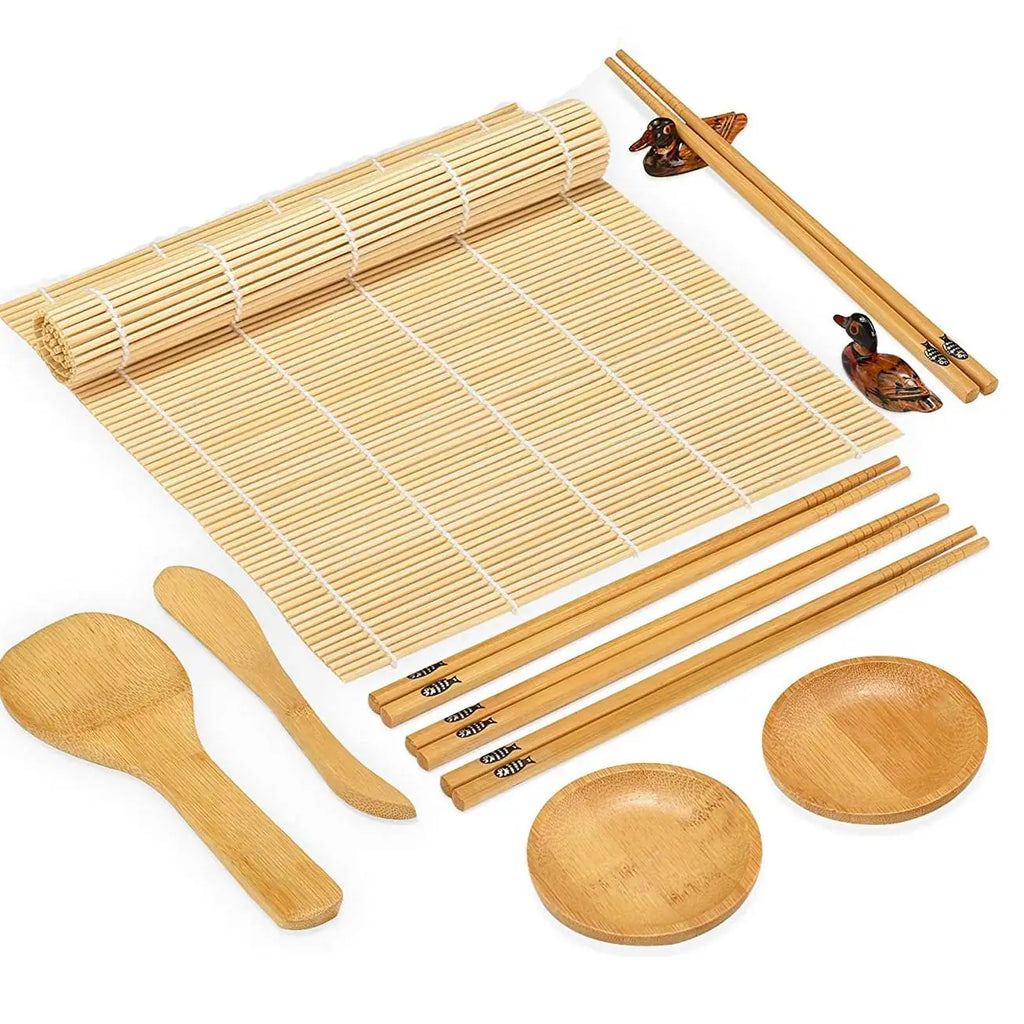 Sushi Making Set With Various Styles Of Bamboo Sushi Mats, Bazooka Chopsticks, Sushi Molds, Bamboo Wooden Spoons, Kitchen Tools