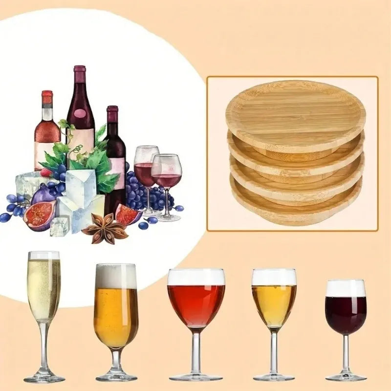 Eco-Friendly Bamboo Charcuterie Board Set with Round Appetizer Plates and Wine Glass Coasters Perfect for Parties Restaurants
