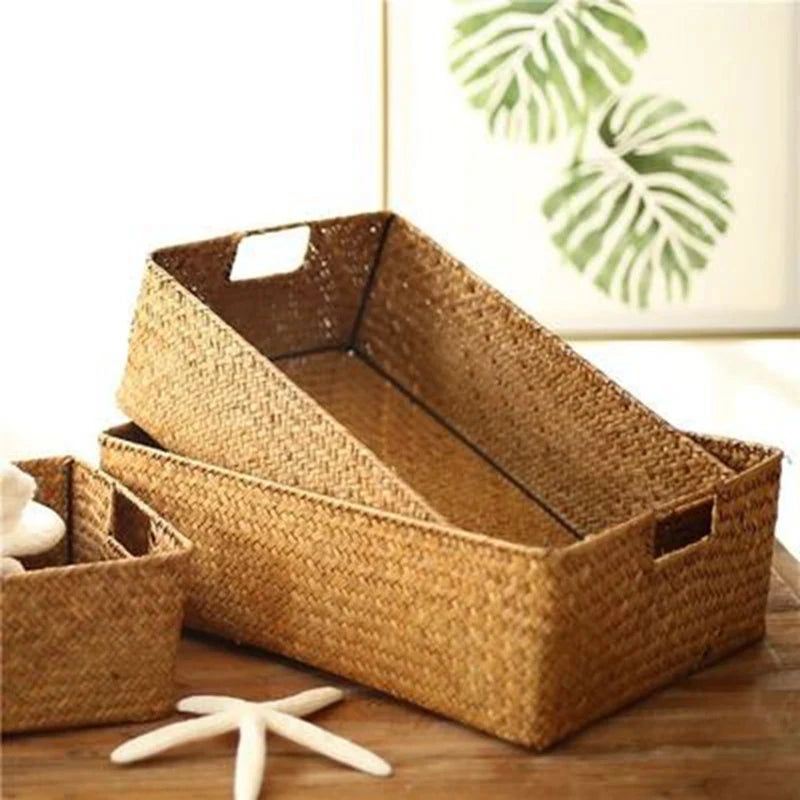 Zerolife Natural Woven Seagrass Basket, Straw Wicker Storage Container for Home Table, Fruit Bread Towels & Small Kitchen