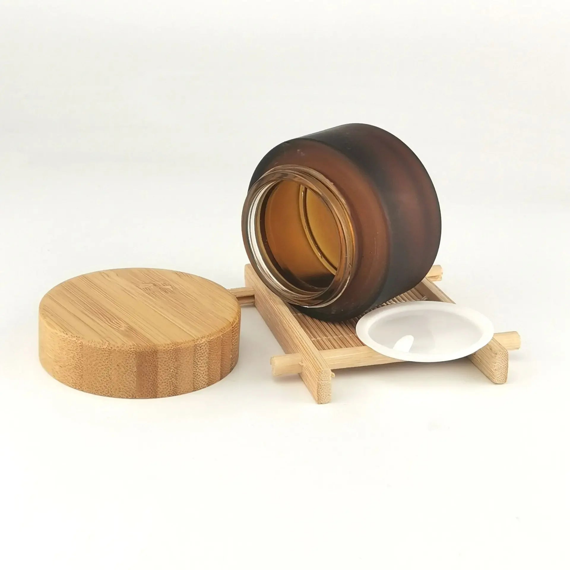 Wholesale 5pcs/lot 15g 30g 50g 100G 150g 200g Solid Wood Bamboo Cover Cosmetics Face Cream Bottle Frosted Glass Cream Bottles