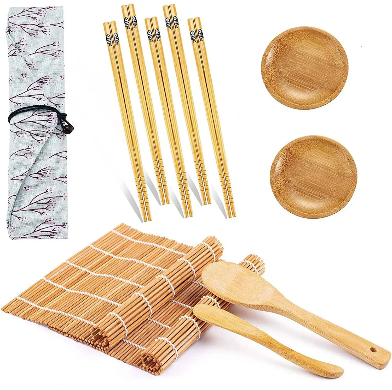 Sushi Making Set With Various Styles Of Bamboo Sushi Mats, Bazooka Chopsticks, Sushi Molds, Bamboo Wooden Spoons, Kitchen Tools