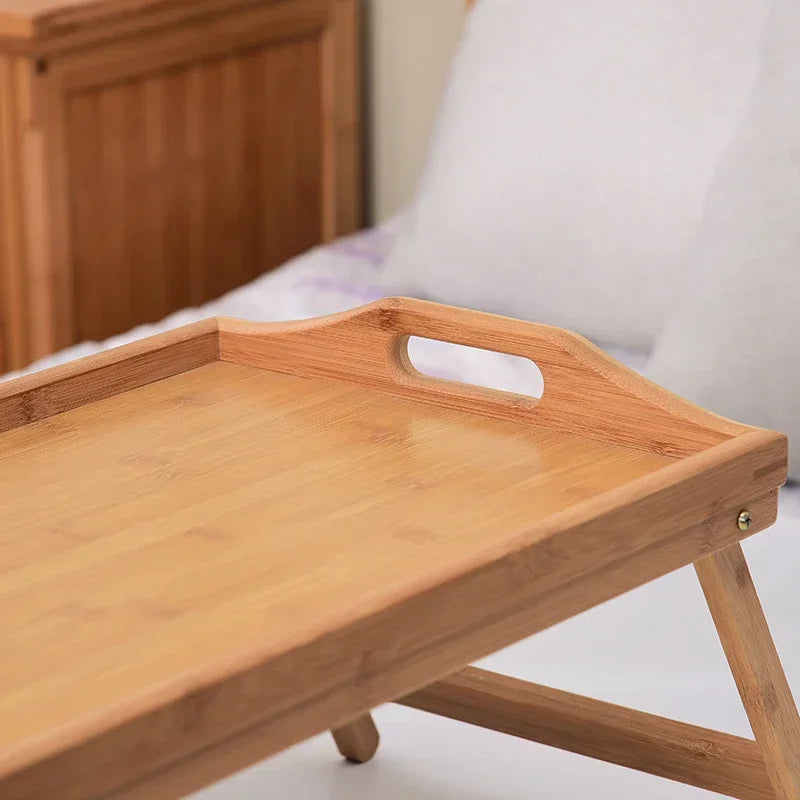 Bamboo Bed Tray Table with Folding Legs Handle Foldable Serving Laptop Tray Snack Tray Breakfast Tray Bed Table Drawing Table
