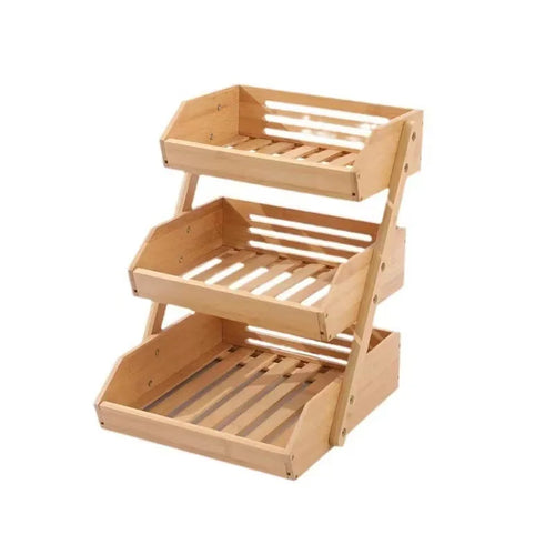 Bamboo and wood three-layer fruit basket, drainage rack, double-layer assembled fruit tray, three-layer kitchen storage rack