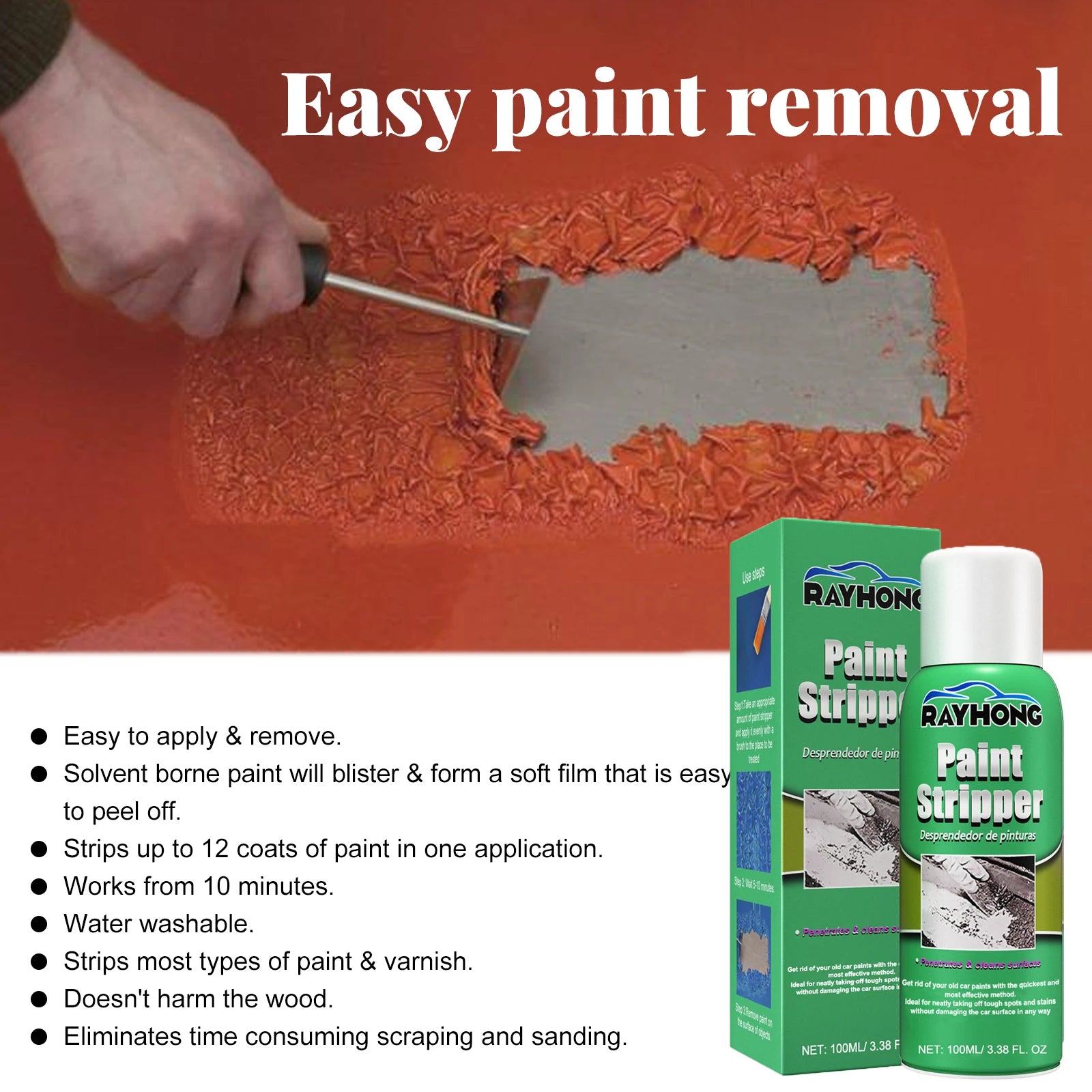Eco-Friendly Paint Remover:Removes Stubborn Paint Layers,Rapid Paint Stripping,Non-Corrosive,Suitable for Metal&Plastic Surfaces