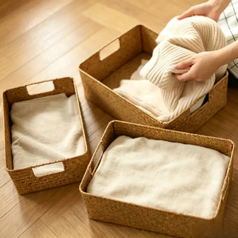 Zerolife Natural Woven Seagrass Basket, Straw Wicker Storage Container for Home Table, Fruit Bread Towels & Small Kitchen