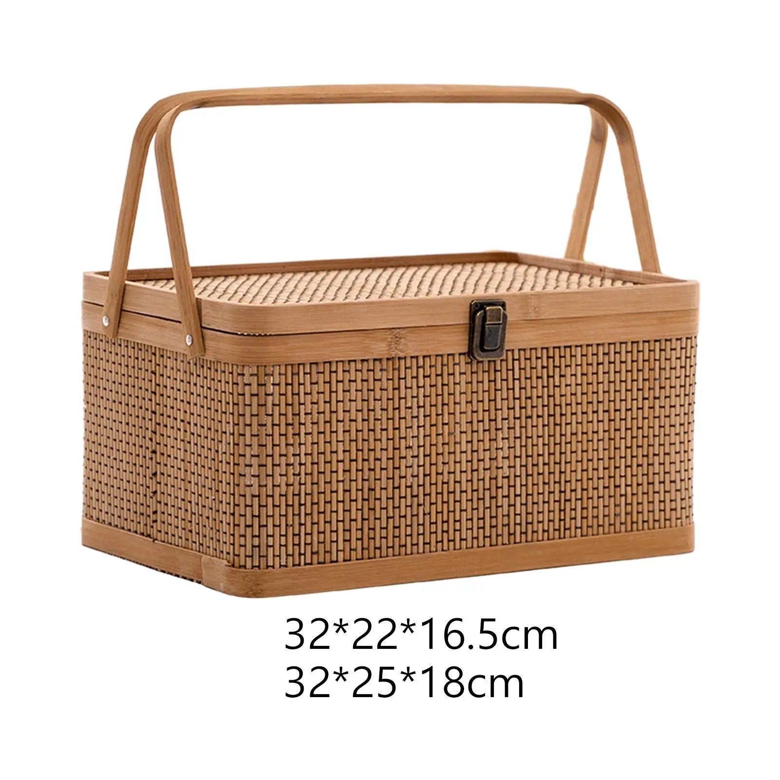 Handcrafted Bamboo Basket with Handle and Lid Durable Snack Fruit Storage for Picnic Camping and Home Use
