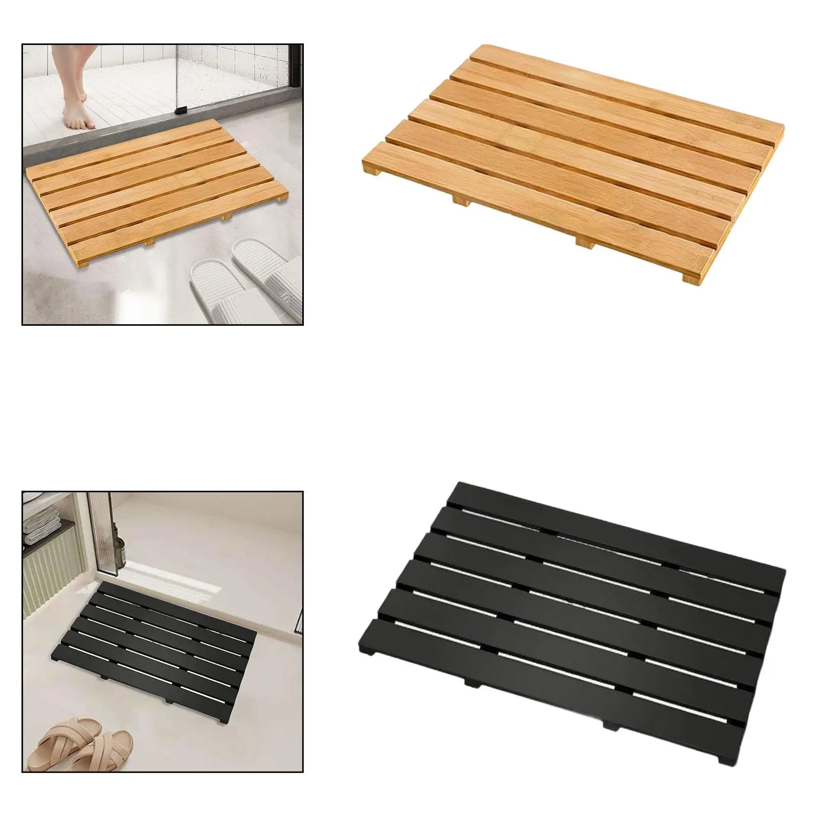 Wooden Bamboo Bath Mat Anti Slip Waterproof Quick Drying Shower Floor Mat for Bathroom Toilet Balcony