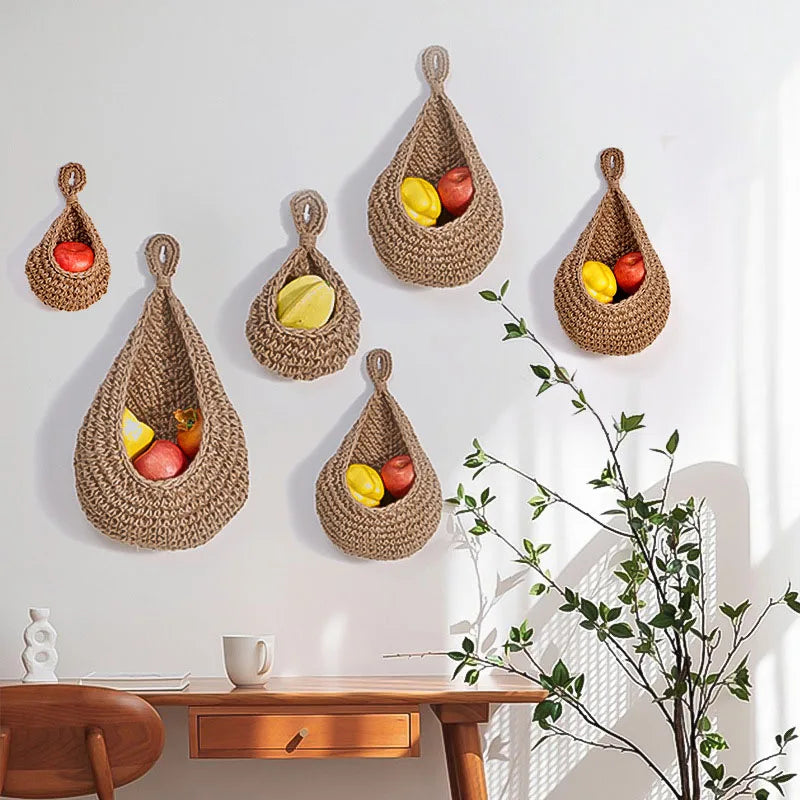 Wall-mounted Vegetable Basket Fruit and Sundry Basket Natural Wicker Weave Storage Basket Kitchen Storage Home Decoration
