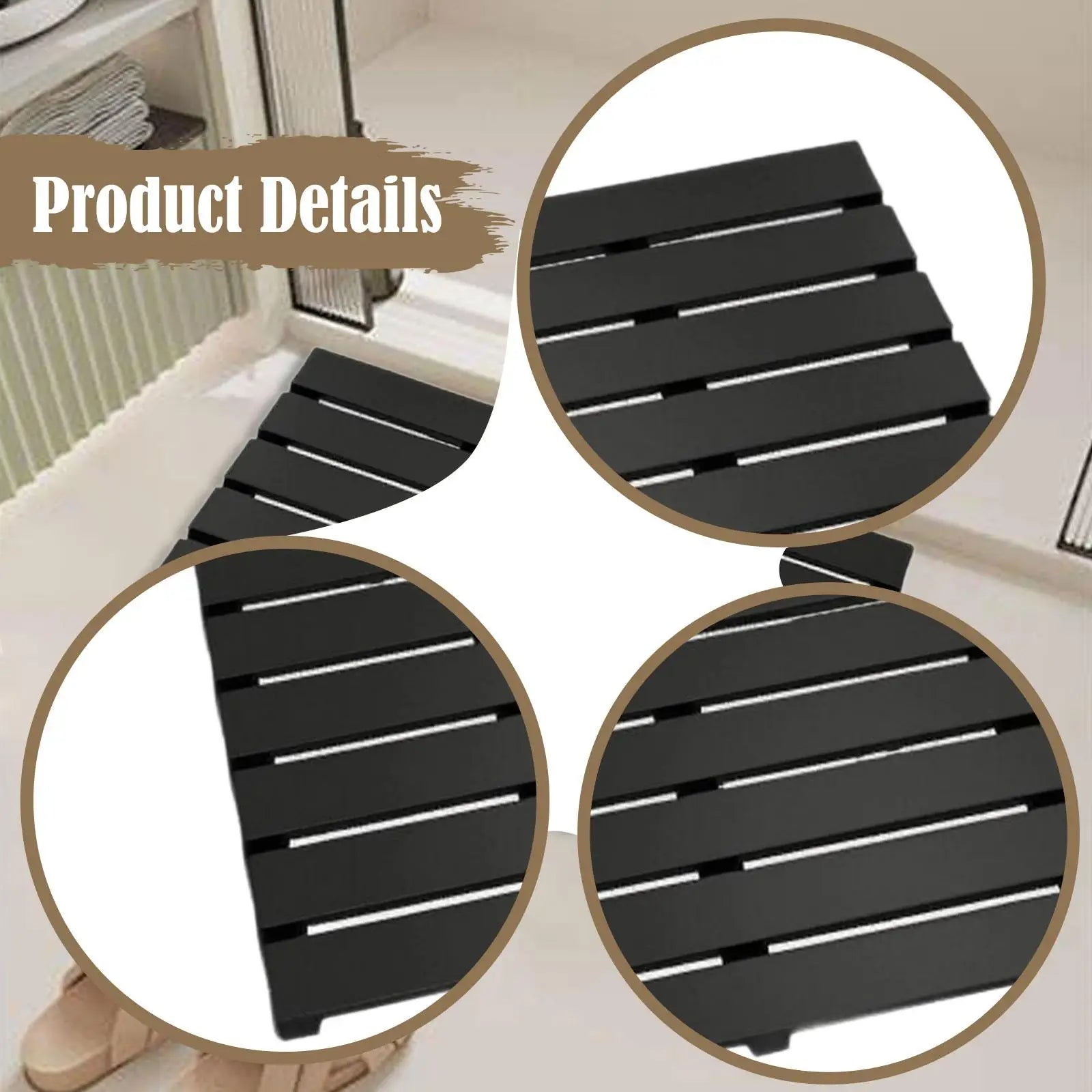 Wooden Bamboo Bath Mat Anti Slip Waterproof Quick Drying Shower Floor Mat for Bathroom Toilet Balcony