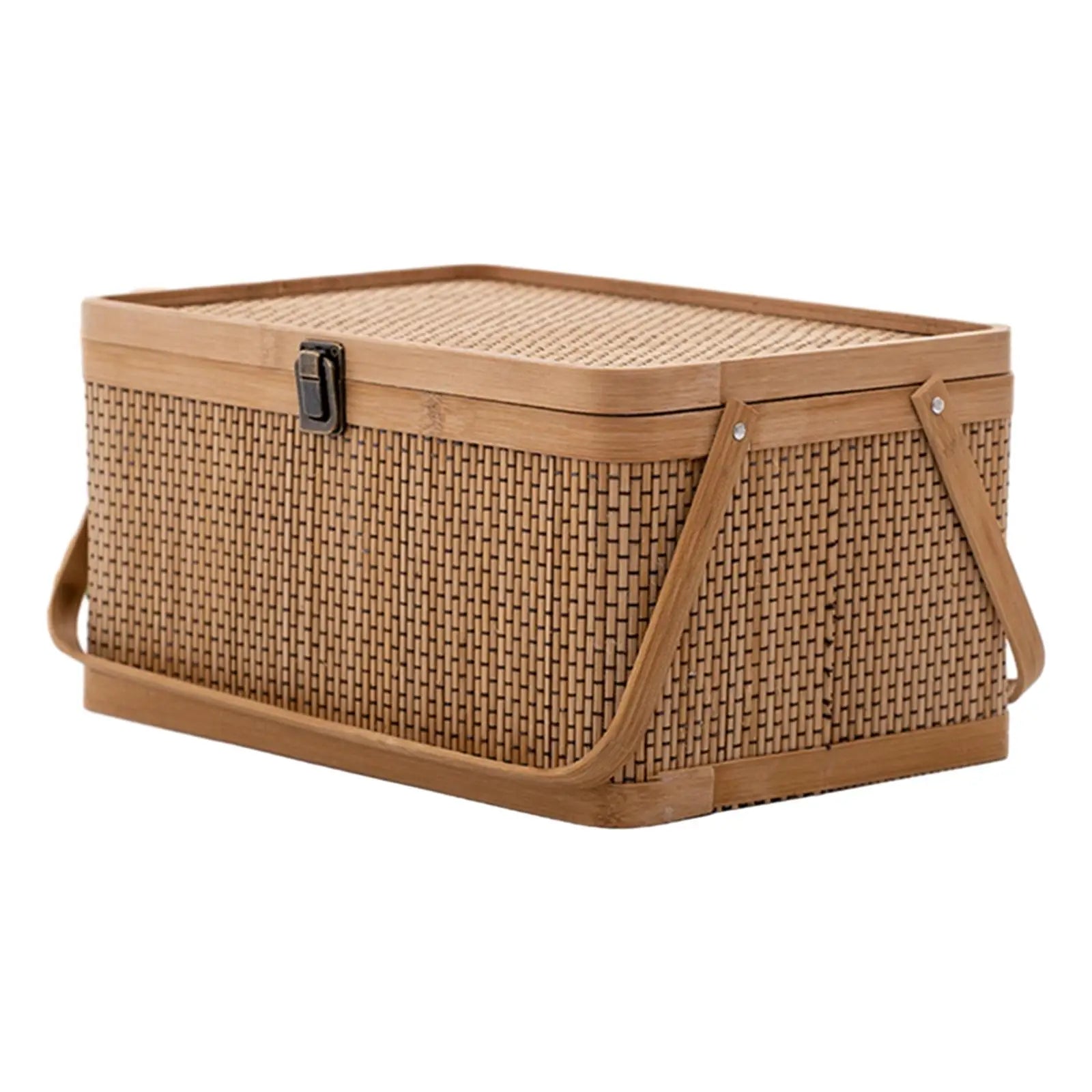 Handcrafted Bamboo Basket with Handle and Lid Durable Snack Fruit Storage for Picnic Camping and Home Use