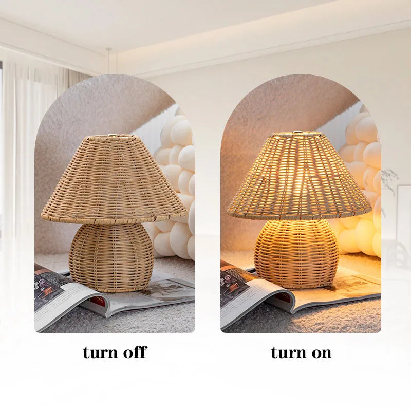 Bamboo woven Table Lamps USB Plug Retro Desk lamp home living room Desk reading lamp Computer table beds Mood light