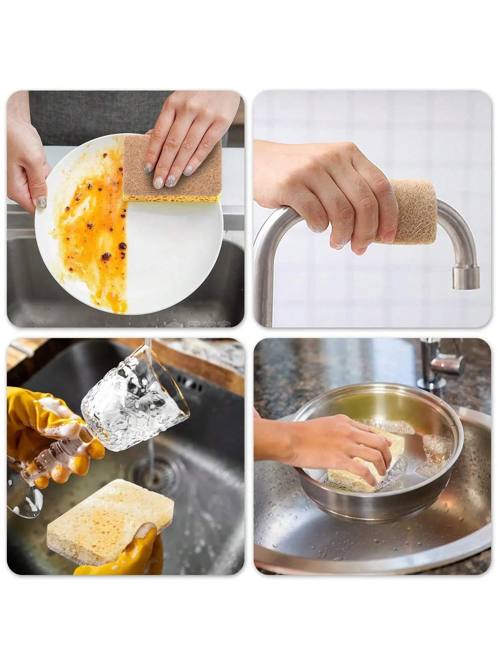 Biodegradable compostable cellulose and coconut scrubbing sponge -6 eco-friendly sponge tableware pieces